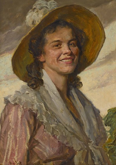 Mulher jovem, com, chapéu grande de Hans Best